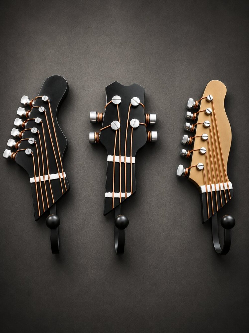 Guitar Themed Decor Wall Hooks - Set of 3